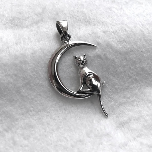Cat & Crescent Moon Pendant/Necklace