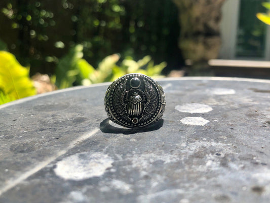 Egyptian Bug Scarab Onyx Ring