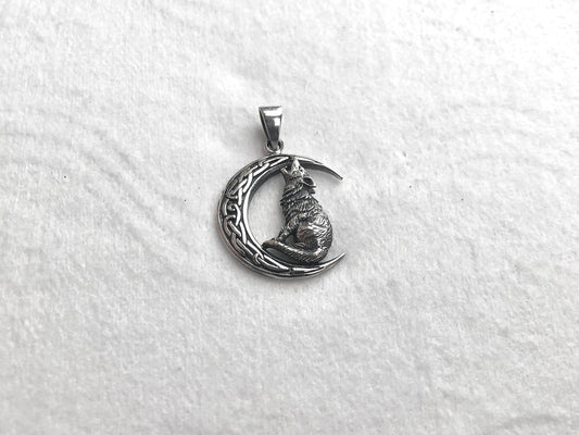 Wolf Crescent Moon Pendant/Necklace