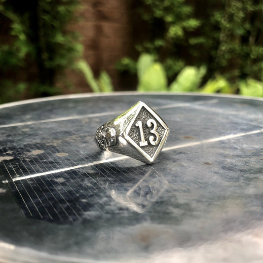 Lucky 13 Diamond Biker Ring Gothic Style Ring