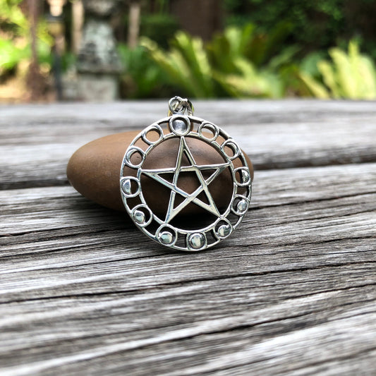 5-pointed Star Pentagram Crescent Moon Pendant/ Necklace