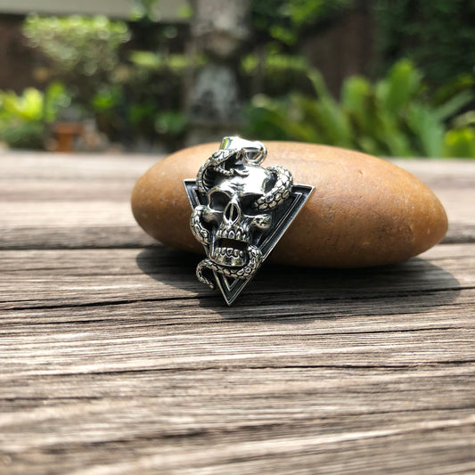 Biker Skull & Snake Punk Design Pendant/Necklace