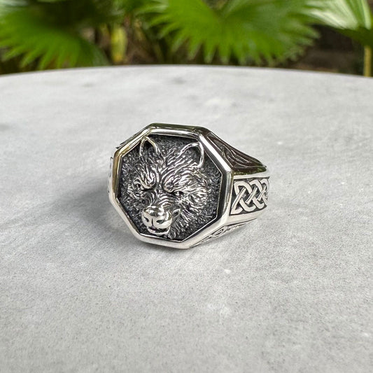 Viking Fenrir Wolf Norse Celtic Knot Ring