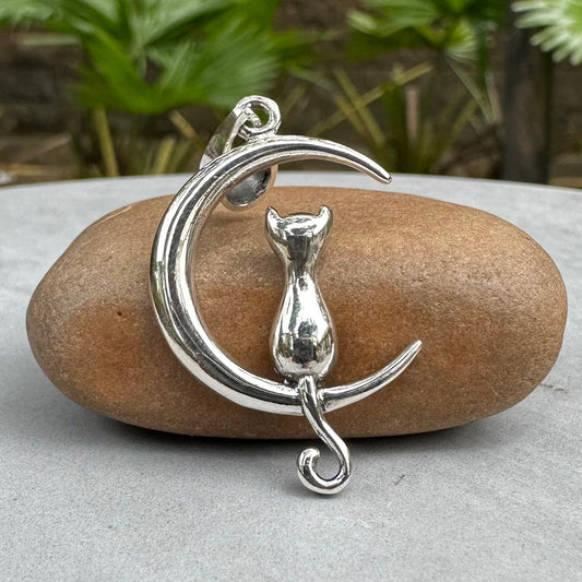 Cat & Crescent Moon Pendant/Necklace