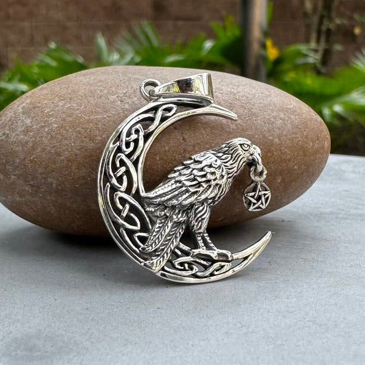 Odin's Raven Viking Crescent Moon Pentagram Pendant/Necklace