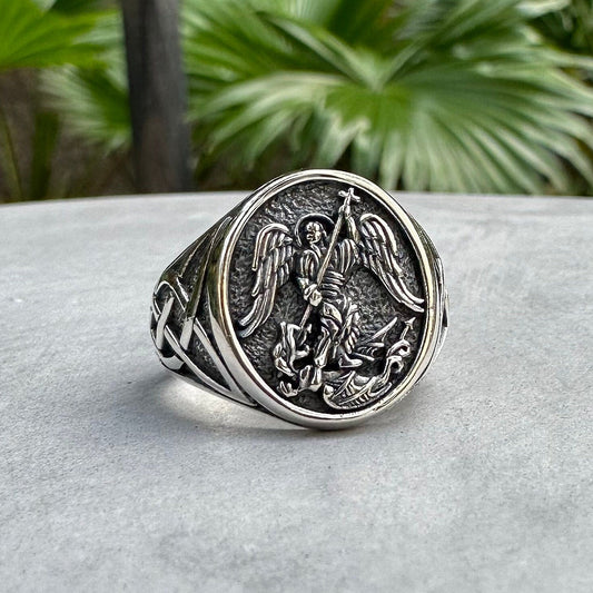 Archangel Saint Michael Guardian Angel Christian Knight Ringล