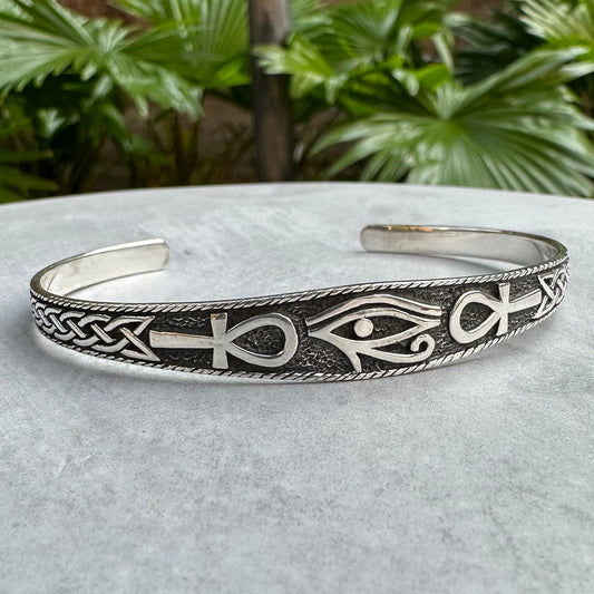 Egyptian Eye of Horus Ankh Cross Cuff Bracelet