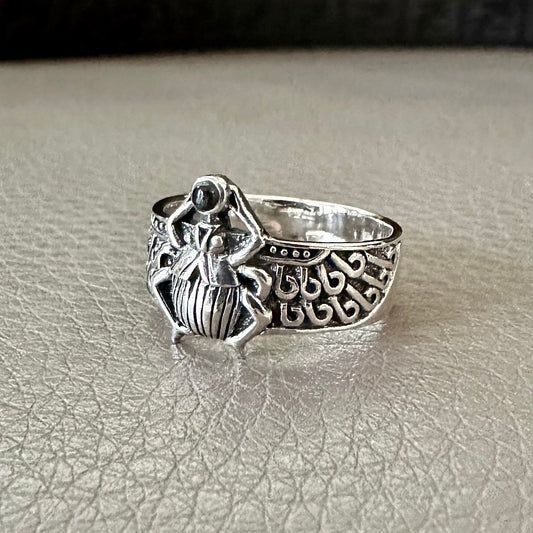 Scarab Onyx Stone Egyptian Beetle Bug Ring