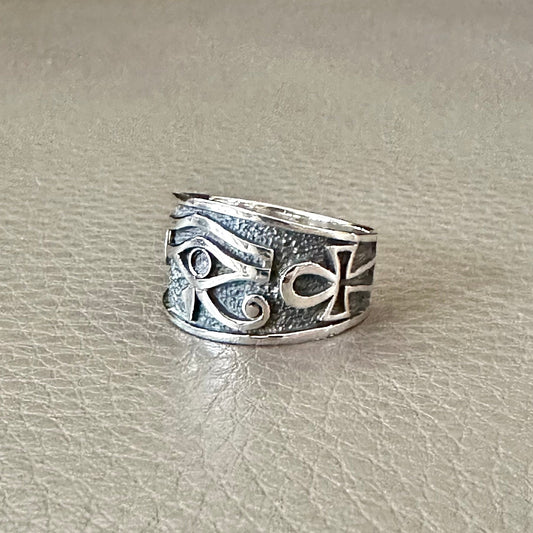 Egypt Eye & Ankh Eye of Horus Falcon God Ring