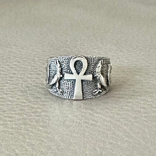 Ankh Egyptian Cross Eye of Horus Ring