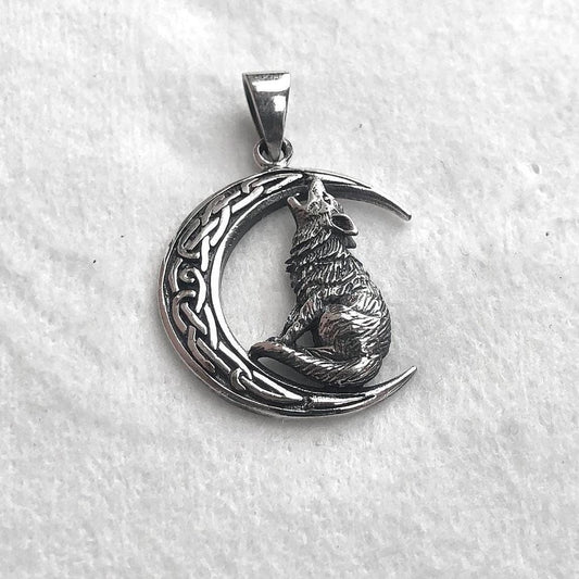 Crescent Moon Wolf Celtic Fenrir Pendant/Necklace