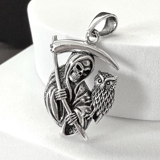 Handcrafted 925 Sterling Silver Grim Reaper Pendant "Death" Skull Skeleton Gothic Pendant/Necklace Silver Jewelry Accessories Gift by VINTZ