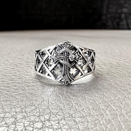 Jesus Christ Crucifix Cross Snake Serpent Ring