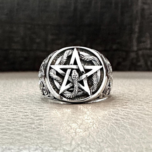 Pentagram Ouroboros Snake Serpent Wiccan Ring