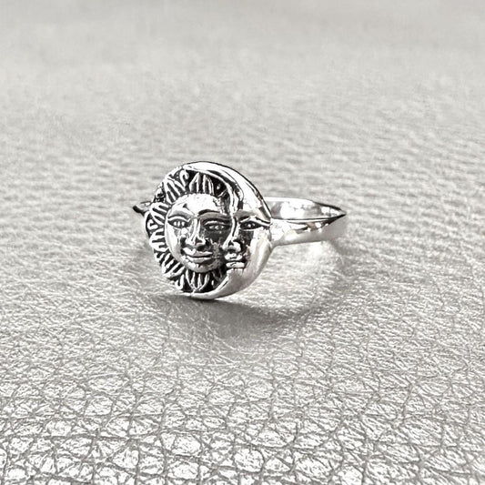 Sun & Crescent Moon and Sun Celtic Design Luna Ring