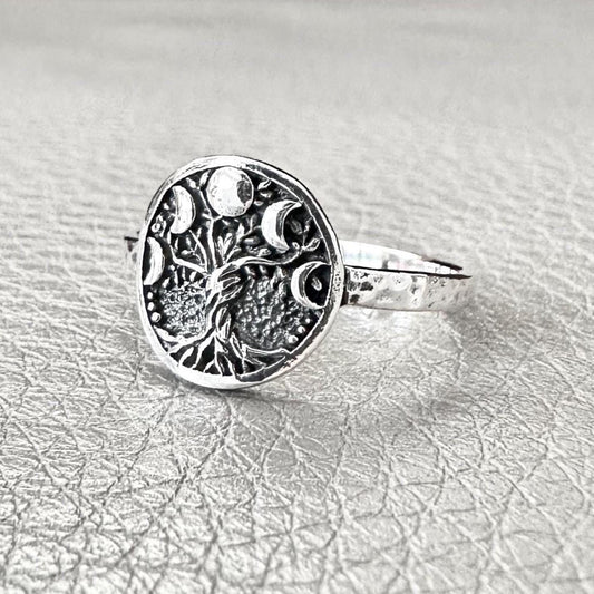 Tree of Life Ring Viking Yggdrasil Celtic Crescent Moon Ring