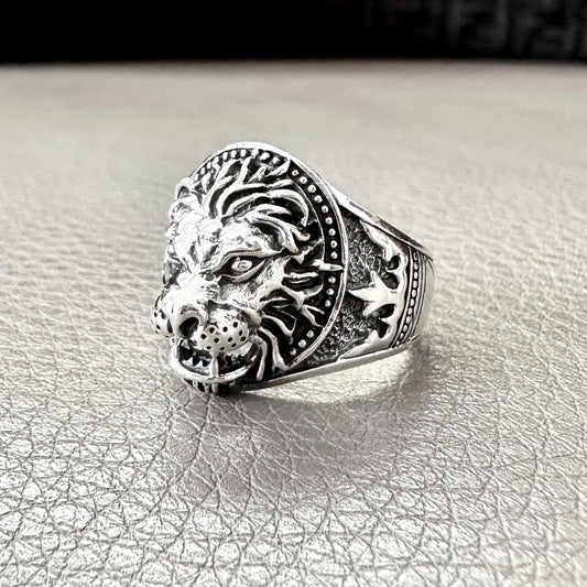 Leo Zodiac King of Jungle Beast Lion Head Signet Ring