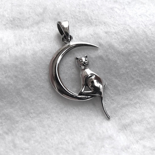 Cat & Crescent Moon Pendant/Necklace