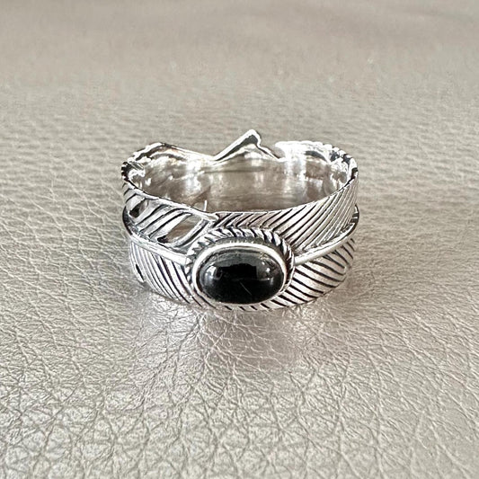 Bird Feather Black stone Eagle Native American Ring