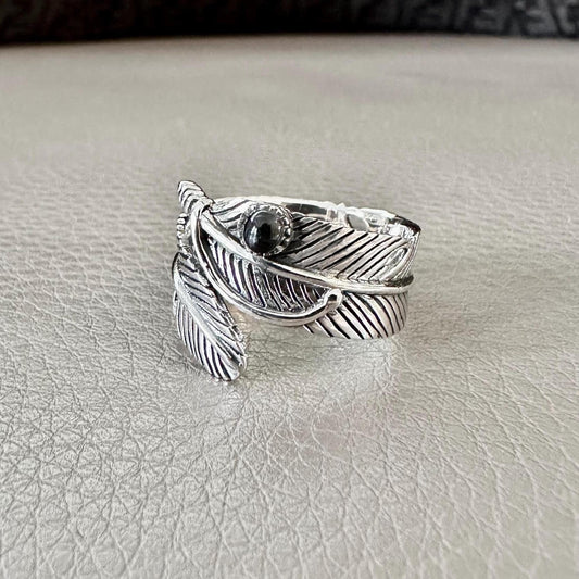 Bird Feather Black stone Eagle Native American Ring