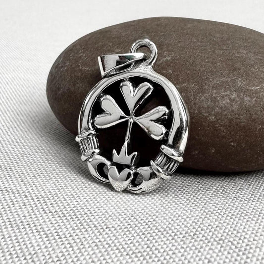 Claddagh Irish Heart Lucky Clover Pendant/Necklace