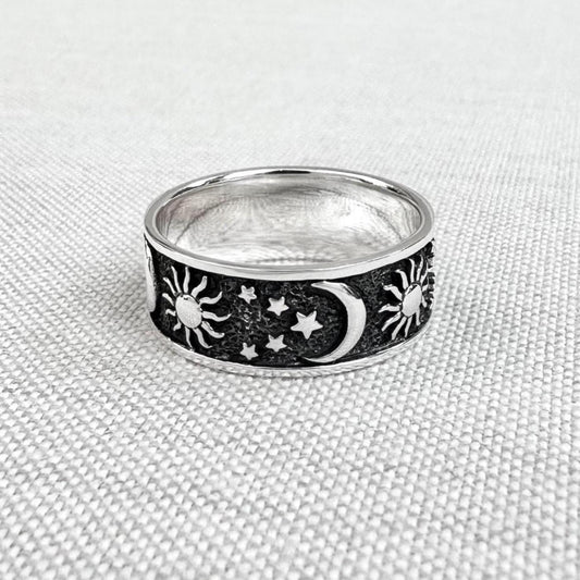 Celtic Crescent Moon Sun Ring