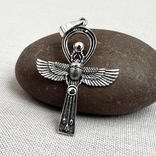 Ankh Egyptian Cross Scarab Pendant/Necklace
