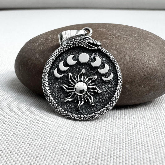 Ouroboros Sun Crescent Moon Celtic Pendant/Necklace