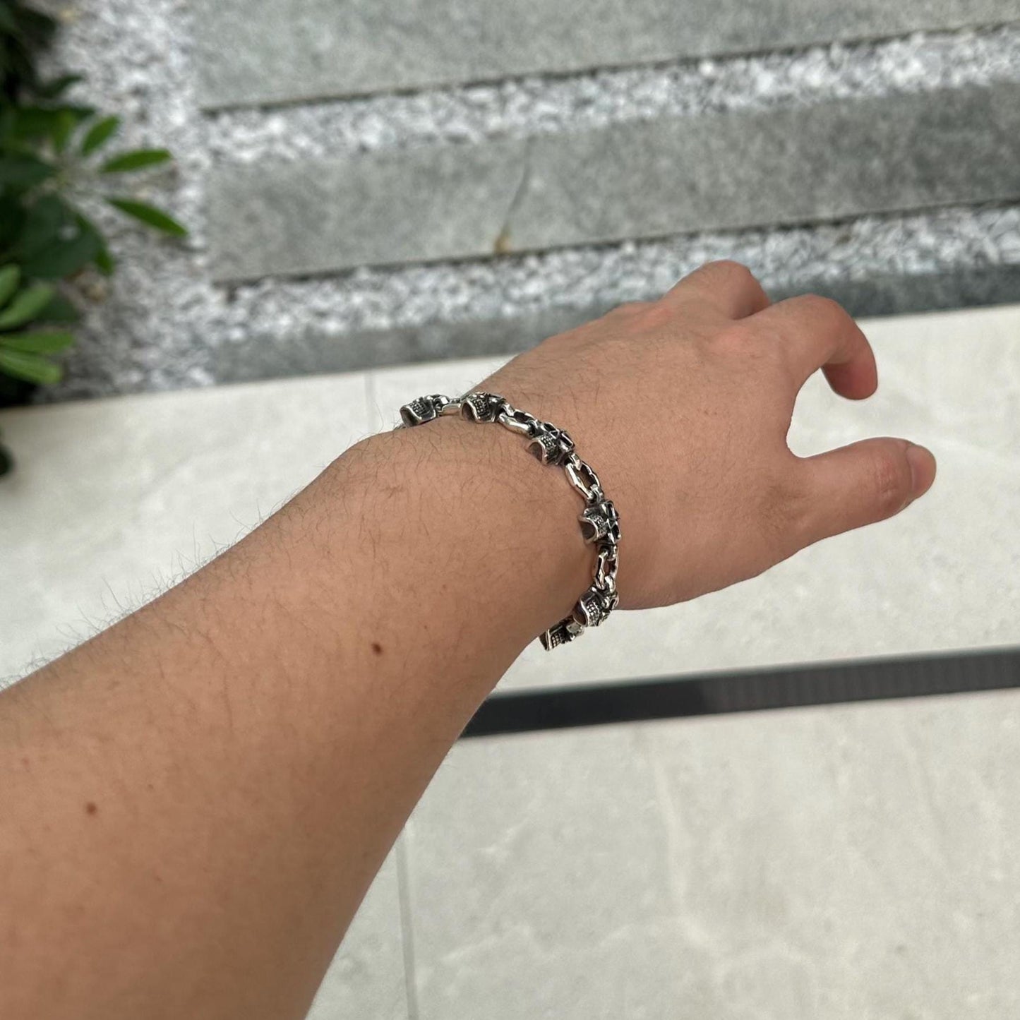 Skull Punk Skeleton Gothic Biker Chain Bracelet