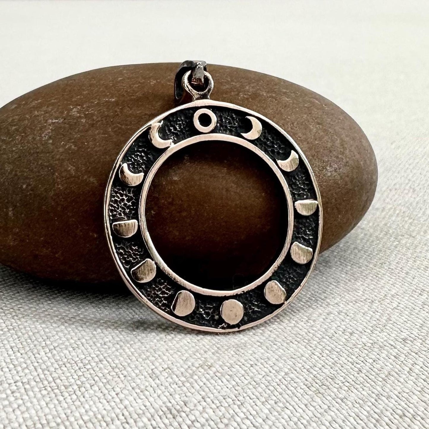 Bronze Eclipse Moon Phase Lunar Circle Pendant/Necklace