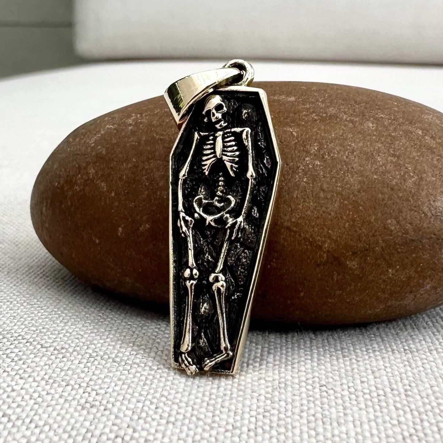 Brass Skeleton Gothic Punk Biker Skull Coffin Pendant/Necklace