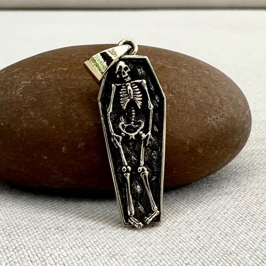 Brass Skeleton Gothic Punk Biker Skull Coffin Pendant/Necklace