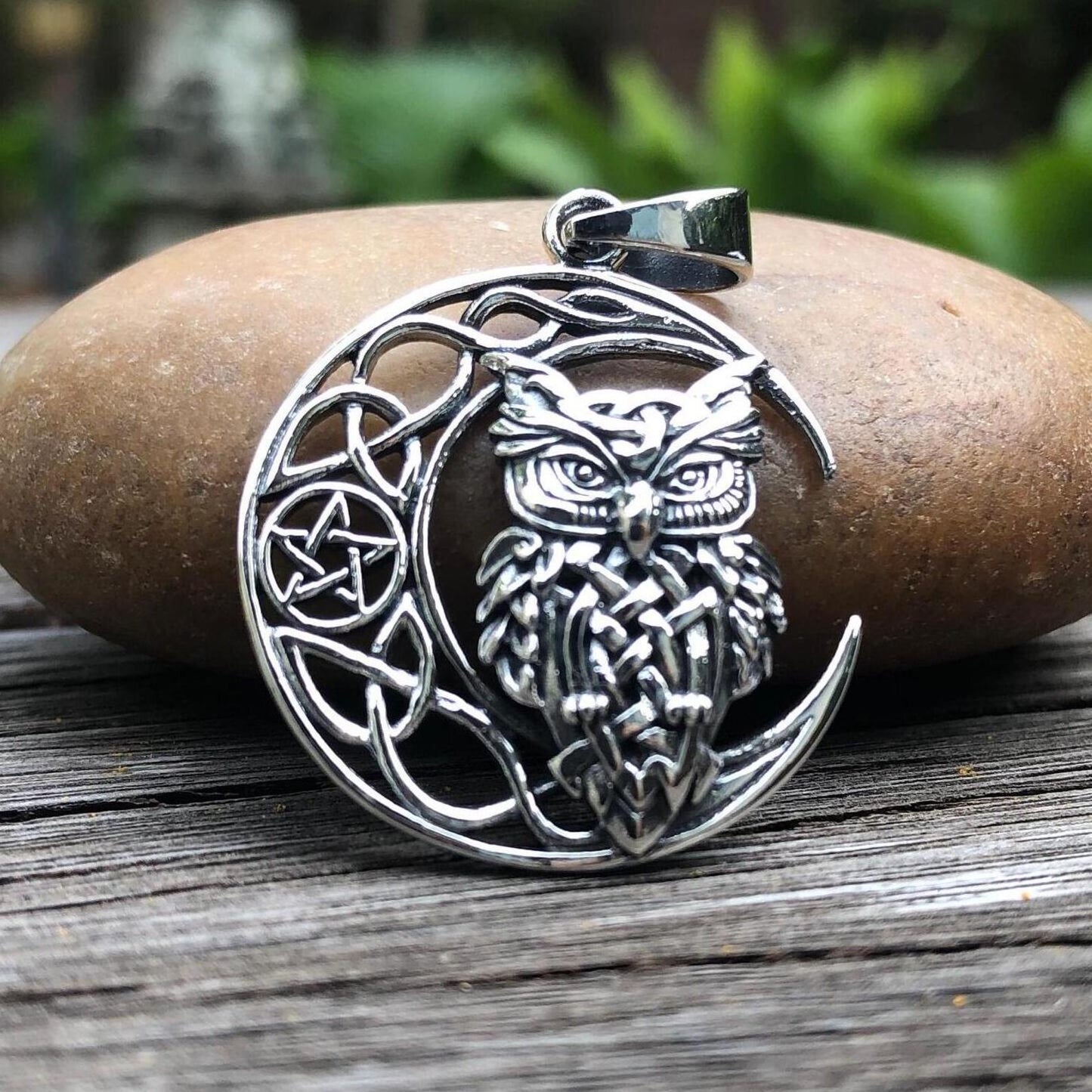 Owl Celtic Crescent Moon Pendant/Necklace