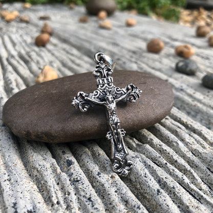 Jesus Cross Crucifix Fluer De Lis Pendant/Necklace