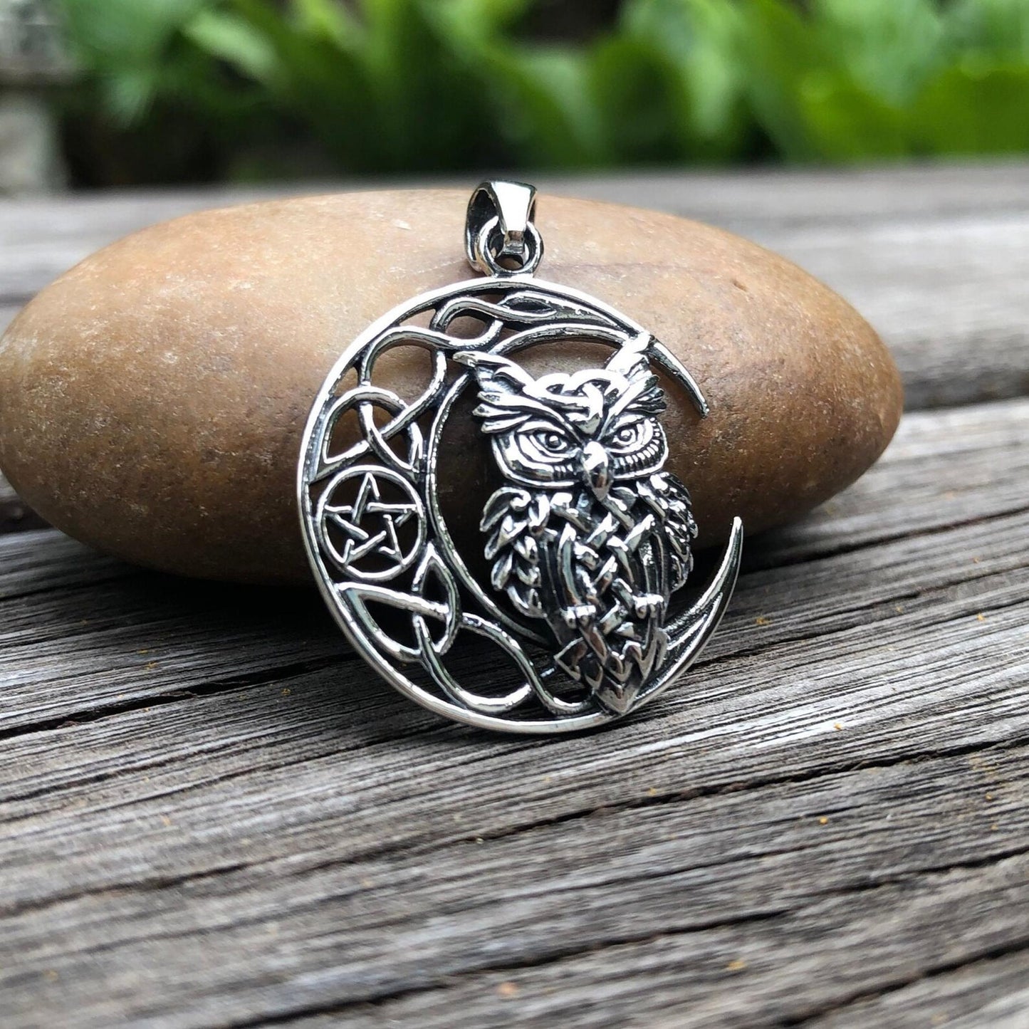 Owl Celtic Crescent Moon Pendant/Necklace