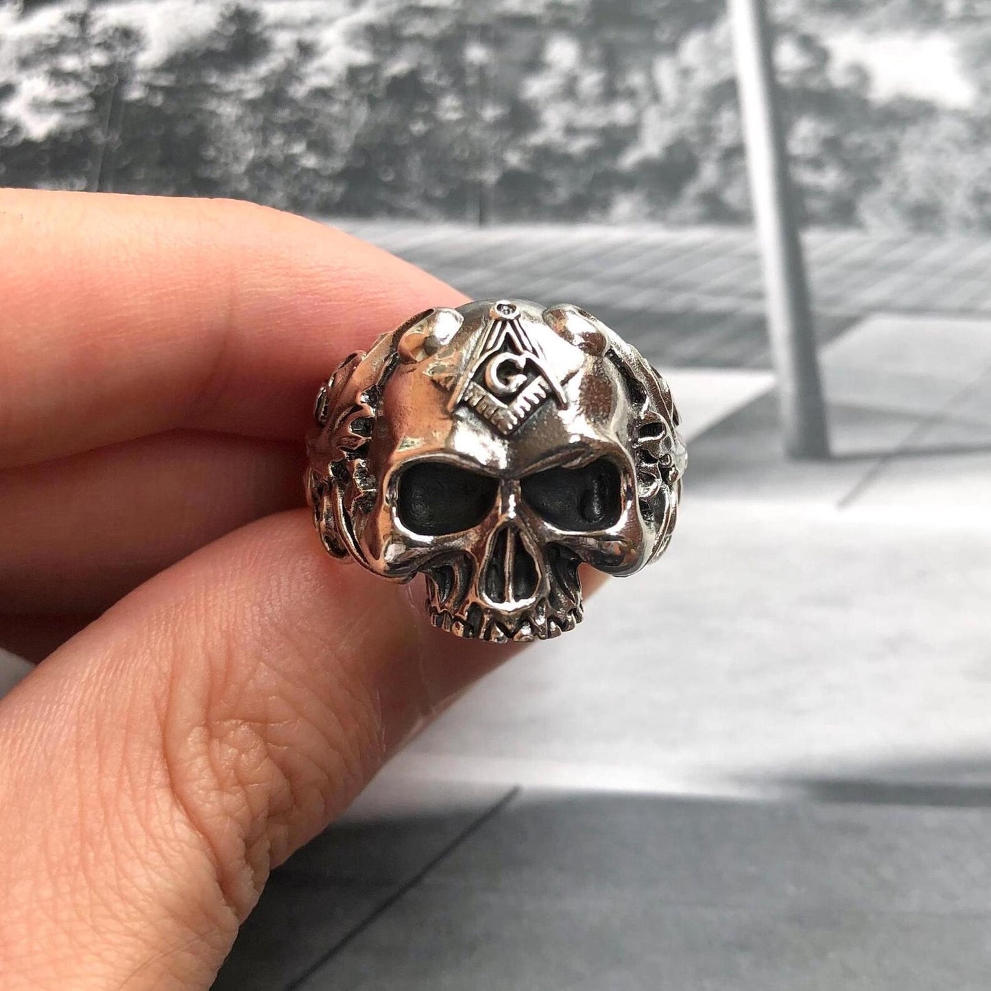 Skull Freemason Masonic Skeleton Ring