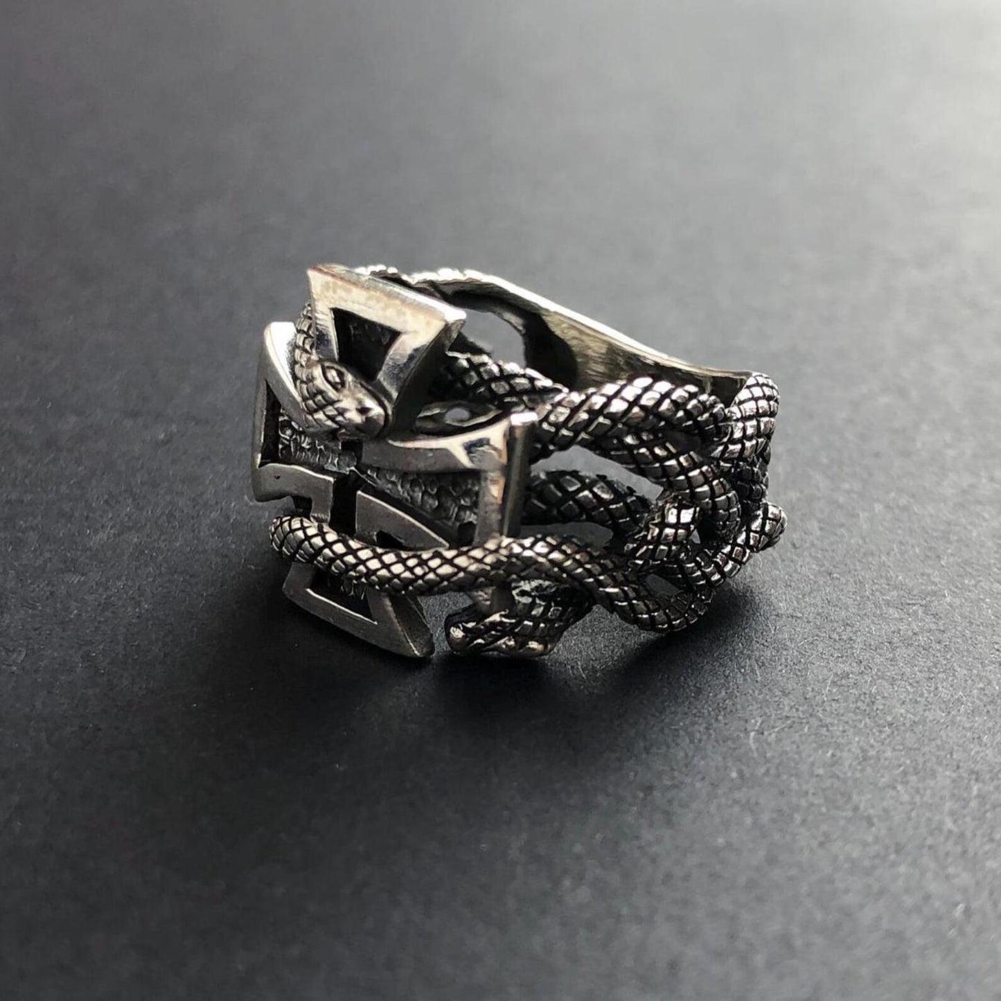 Knight Templar Cross Crusader Snake Ring