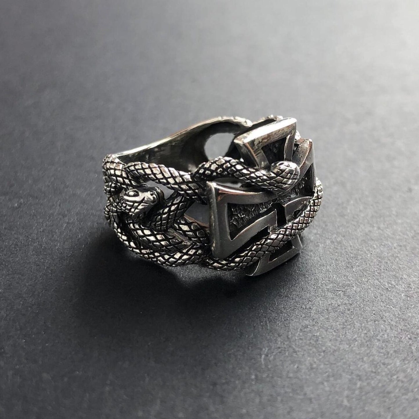 Knight Templar Cross Crusader Snake Ring