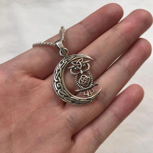 Owl Crescent Moon Pendant/Necklace