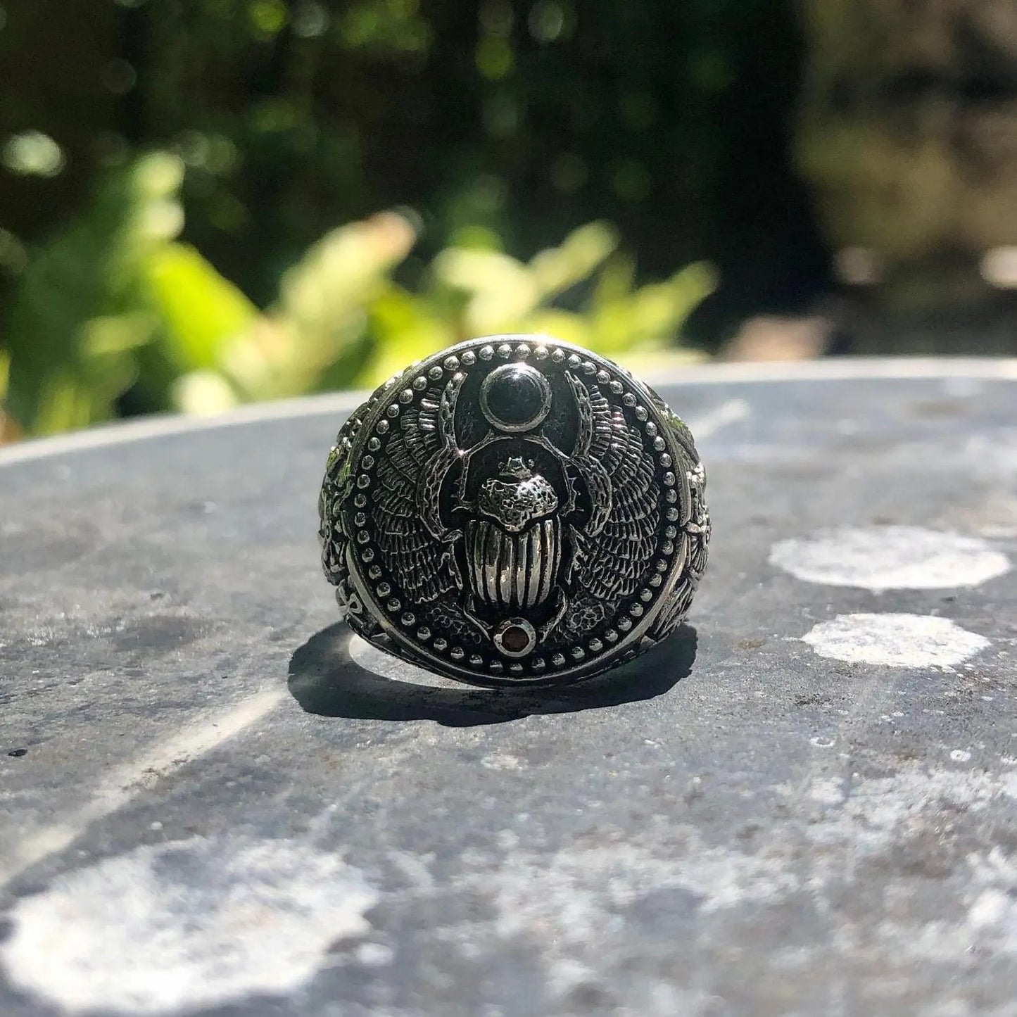 Scarab Onyx Stone Egyptian Beetle Bug Ring
