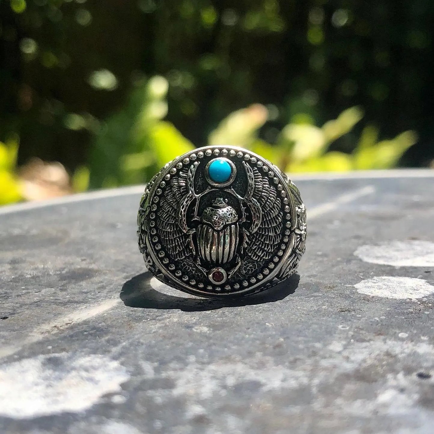 Scarab Turquoise Stone Egyptian Beetle Bug Ring