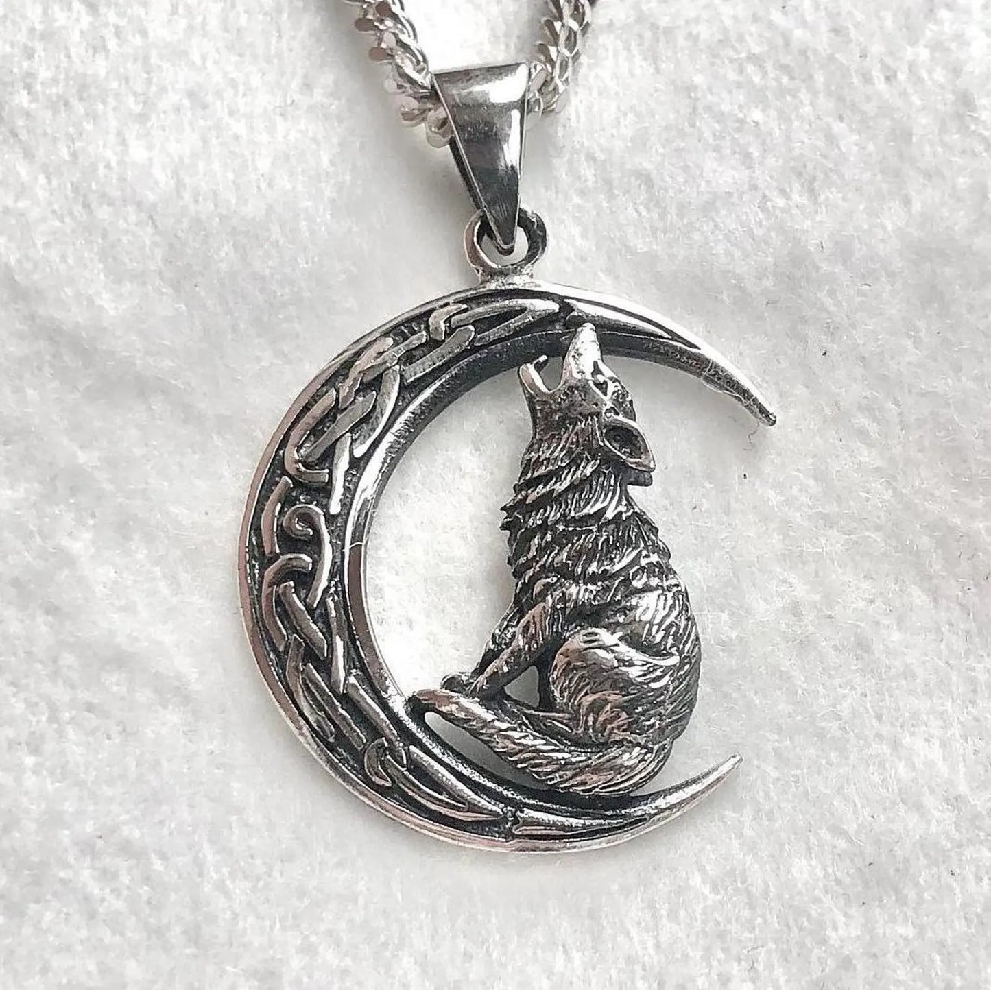 Crescent Moon Wolf Celtic Fenrir Pendant/Necklace