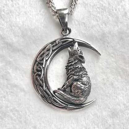 Crescent Moon Wolf Celtic Fenrir Pendant/Necklace