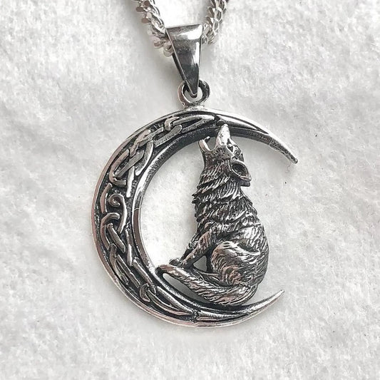 Crescent Moon Wolf Celtic Fenrir Pendant/Necklace