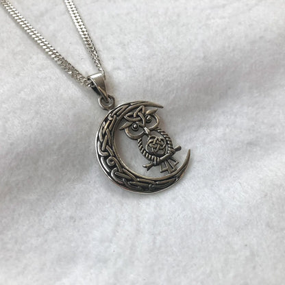 Owl Crescent Moon Pendant/Necklace