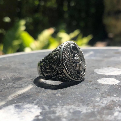 Scarab Onyx Stone Egyptian Beetle Bug Ring