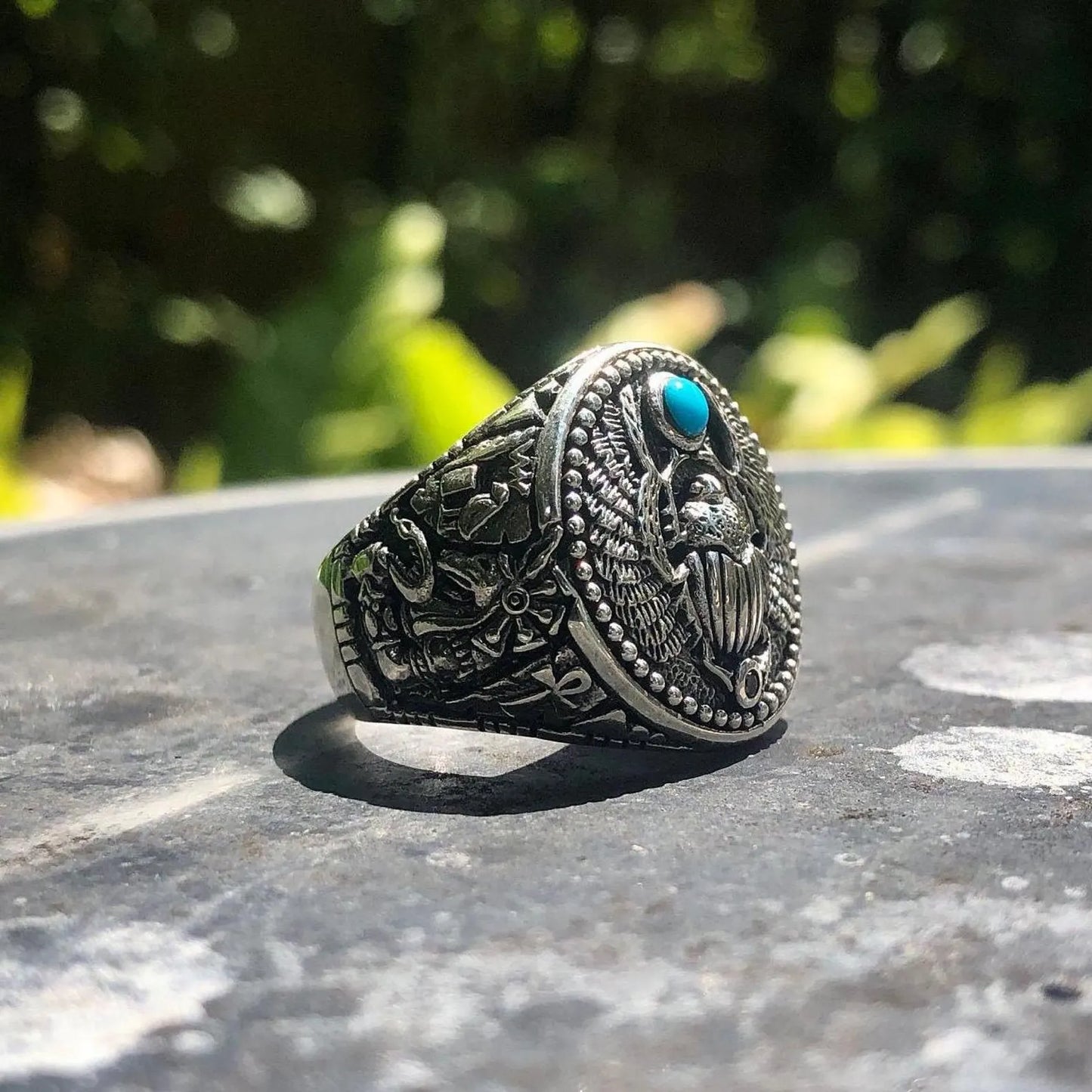 Scarab Turquoise Stone Egyptian Beetle Bug Ring