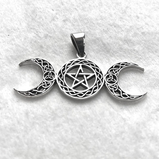 Triple Moon Pentacle Wiccan Pendant/Necklace