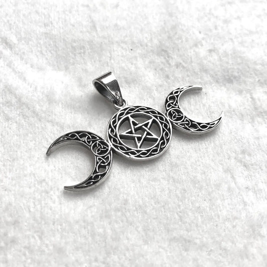 Triple Moon Pentacle Wiccan Pendant/Necklace