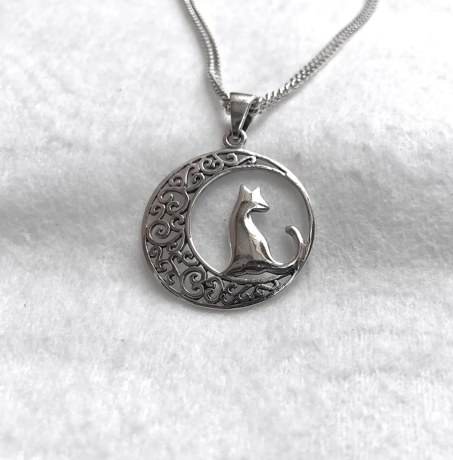 Cat & Crescent Moon Pendant/Necklace